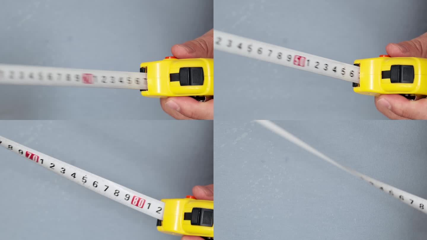 有人用黄色卷尺测量，近距离。在房间装修中使用卷尺测量尺寸的人员。