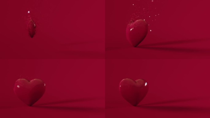 红心形成的粒子在红色的背景与复制空间。情人节背景与模型空间。