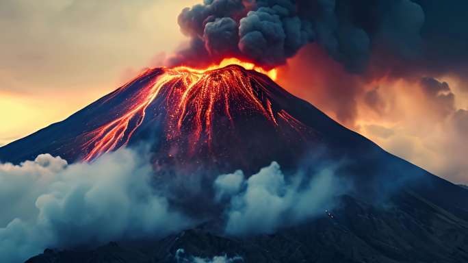 火山喷发火山爆发12K沉浸式超宽浓烟滚滚
