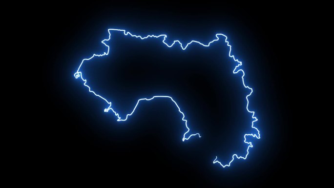 动画几内亚地图图标与发光的霓虹灯效果