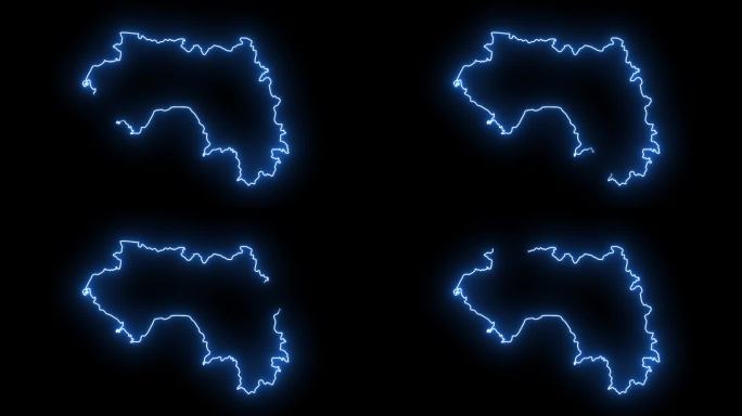 动画几内亚地图图标与发光的霓虹灯效果