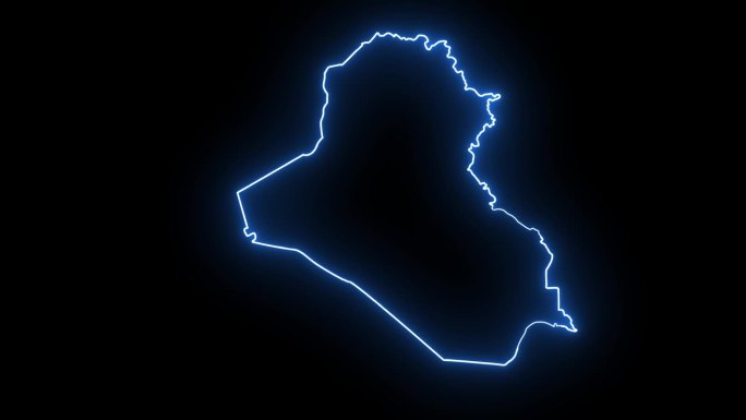动画伊拉克地图图标与发光的霓虹灯效果