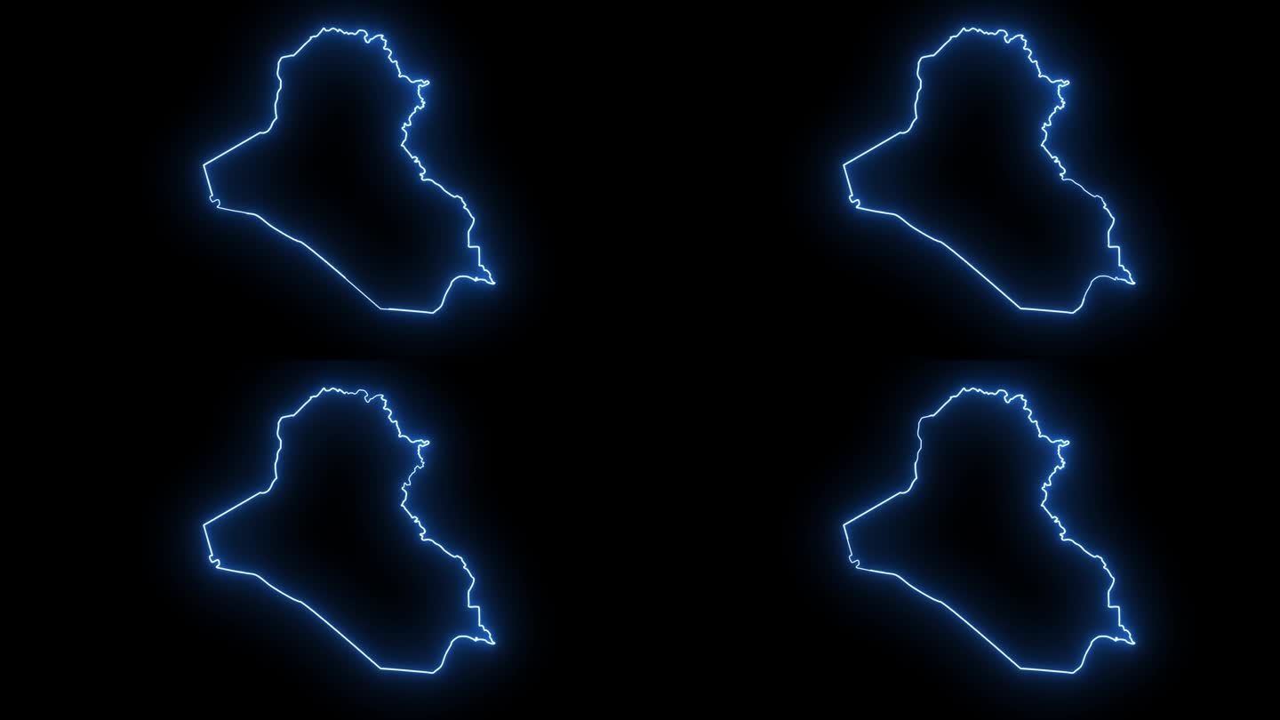 动画伊拉克地图图标与发光的霓虹灯效果