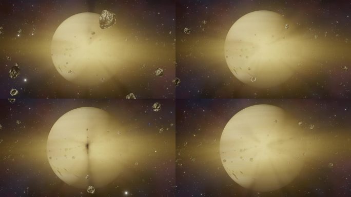 土星与小行星环从外太空看银河系3d渲染。太阳系行星的概念，科幻，太空探索和发现可居住的类地行星