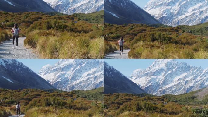 女孩徒步新西兰库克山国家公园胡克步道