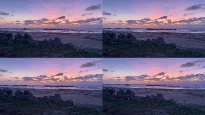 美丽的紫红色夕阳在台南海滩