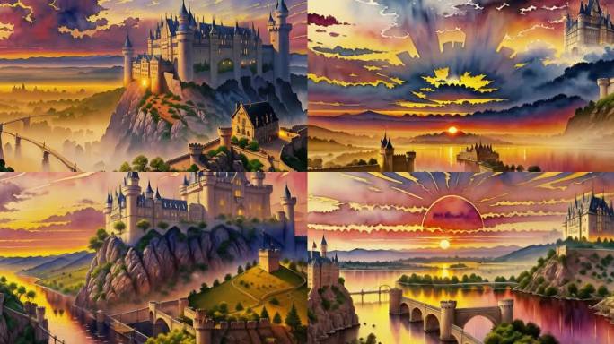 AI演绎夕阳下的城堡