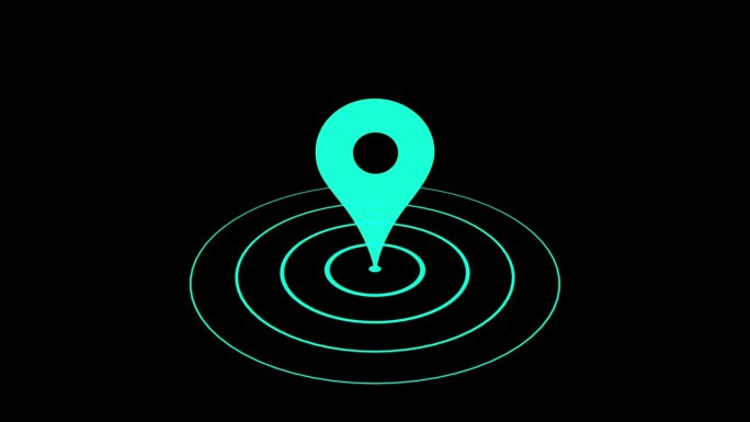 地图引脚动画图标，gps指针。蓝色定位路线gps位置导航标志和旅行导航针路标路标。位置信号。定位标志