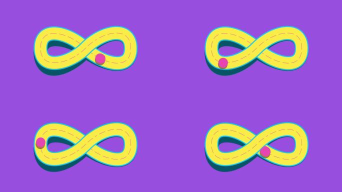 无限标志无缝循环2D动画。无限符号加载动画。无尽的无限图标动画与移动的球在紫色的背景。