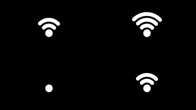 简单的Wi-fi图标动画黑色背景。Wi-Fi图标循环动画。无线互联网接入符号