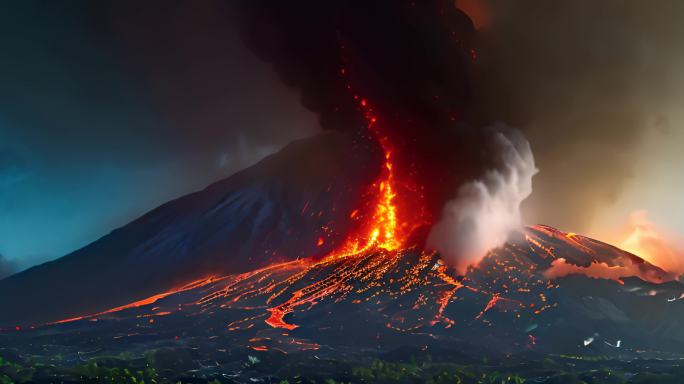 火山喷发火山爆发12K沉浸式超宽浓烟滚滚