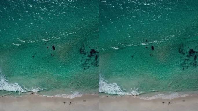 在澳大利亚西澳的沙滩上鸟瞰印度洋碧绿的海水