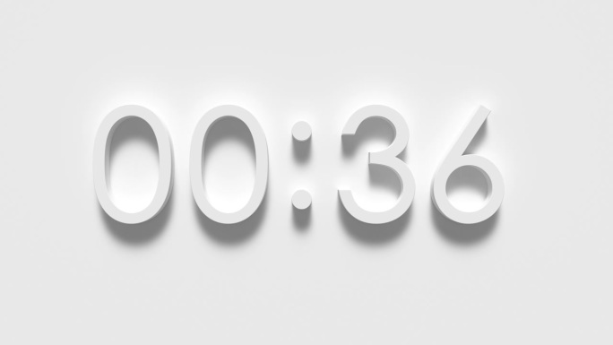 数字时钟计时器倒计时动画。60秒。白色背景。