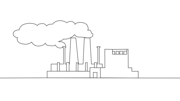 用连续画线制作的带有烟囱烟雾的工厂空气污染概念动画。二氧化碳排放，空气污染和环境