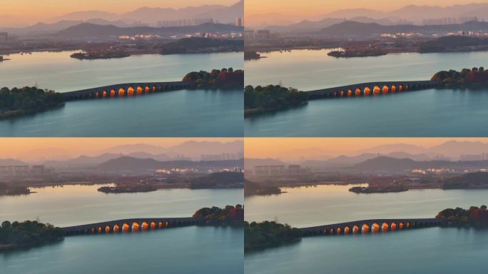 杭州桥清晨金光穿洞