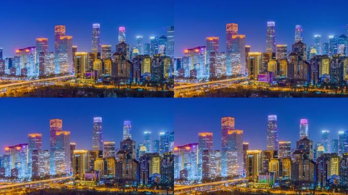 北京国贸城市夜景与车流延时