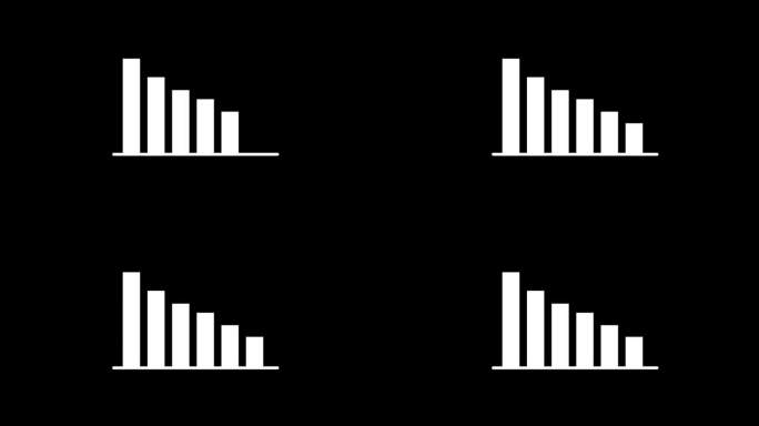 黑色背景与白色动画下降条形图，极简主义的金融概念。