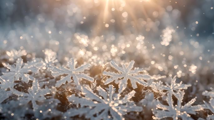 冬天下雪冬季唯美浪漫雪景霜花雪花冰晶结晶