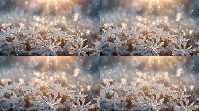 冬天下雪冬季唯美浪漫雪景霜花雪花冰晶结晶