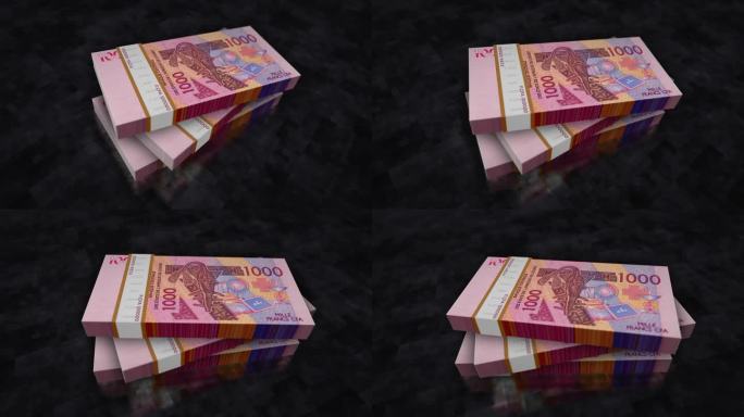 西非CFA法郎钞票堆包动画