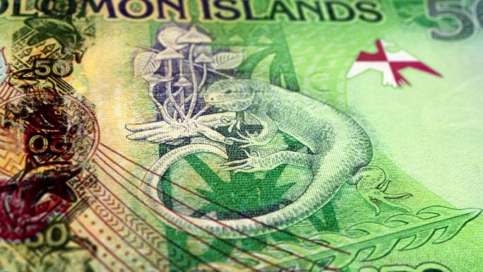 所罗门群岛所罗门群岛美元50钞票，50所罗门群岛美元，所罗门群岛美元的特写和宏观视图，跟踪和多莉拍摄