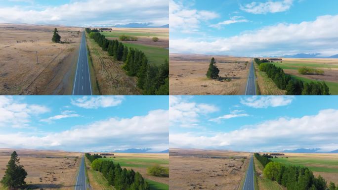新西兰一望无际的高速公路航拍