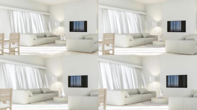 现代客厅以极简主义风格装饰，全白色3d渲染