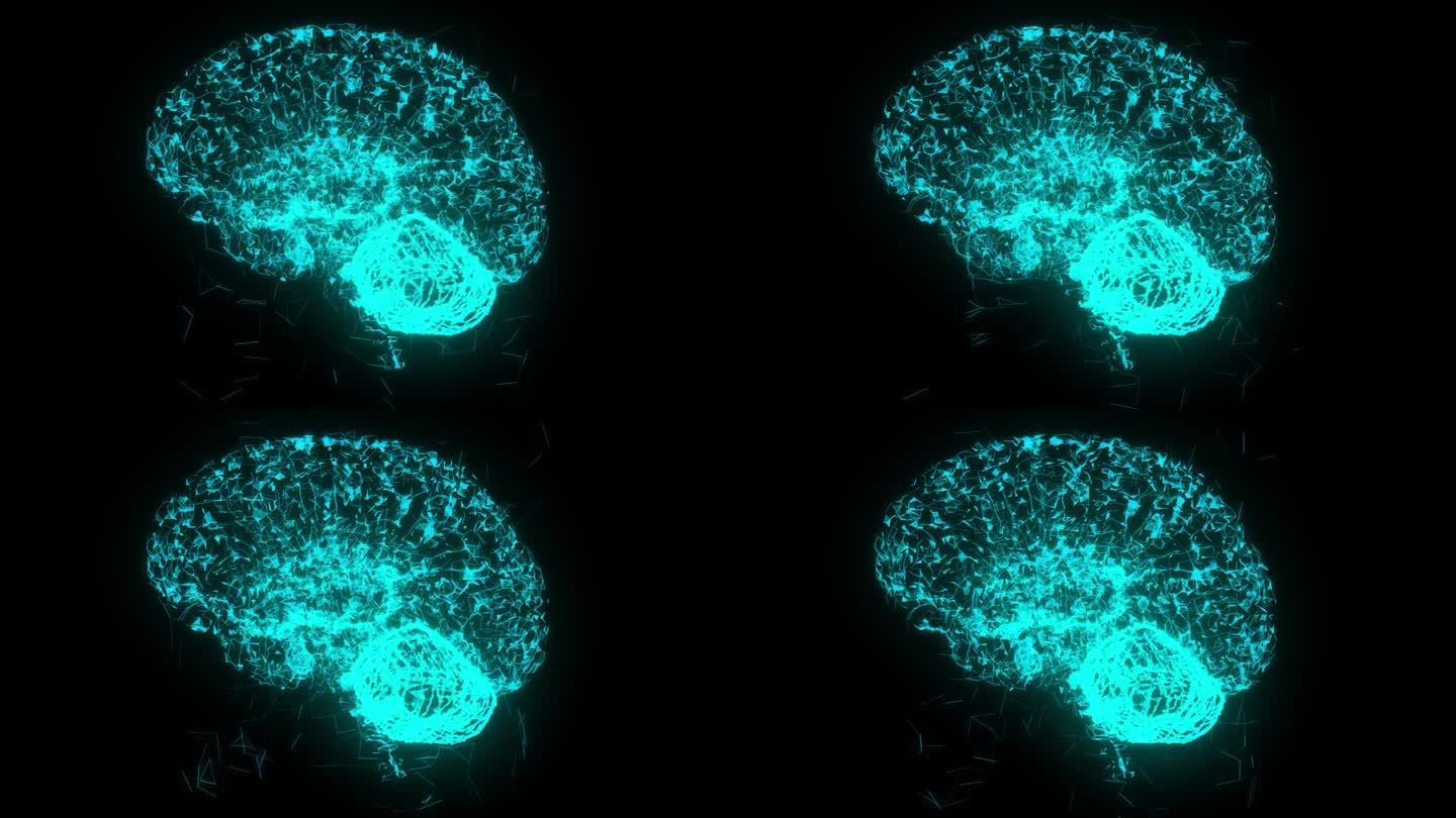 黑色背景上的人类大脑霓虹灯全息图。神经网络，显示思维活动中神经元活动的脉冲。人工智能的概念，机器学习