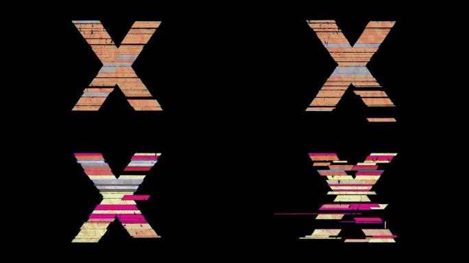 X到Y字母切换在卡通Glitchy风格在透明背景在4k动画。