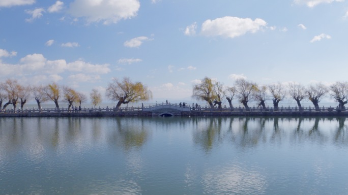 水岸风光空镜 水岸堤坝 滇池沿岸