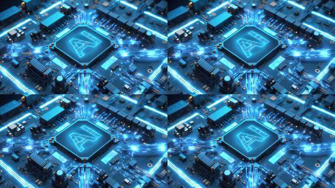 原创4K蓝色科技AI芯片电路循环视频素材