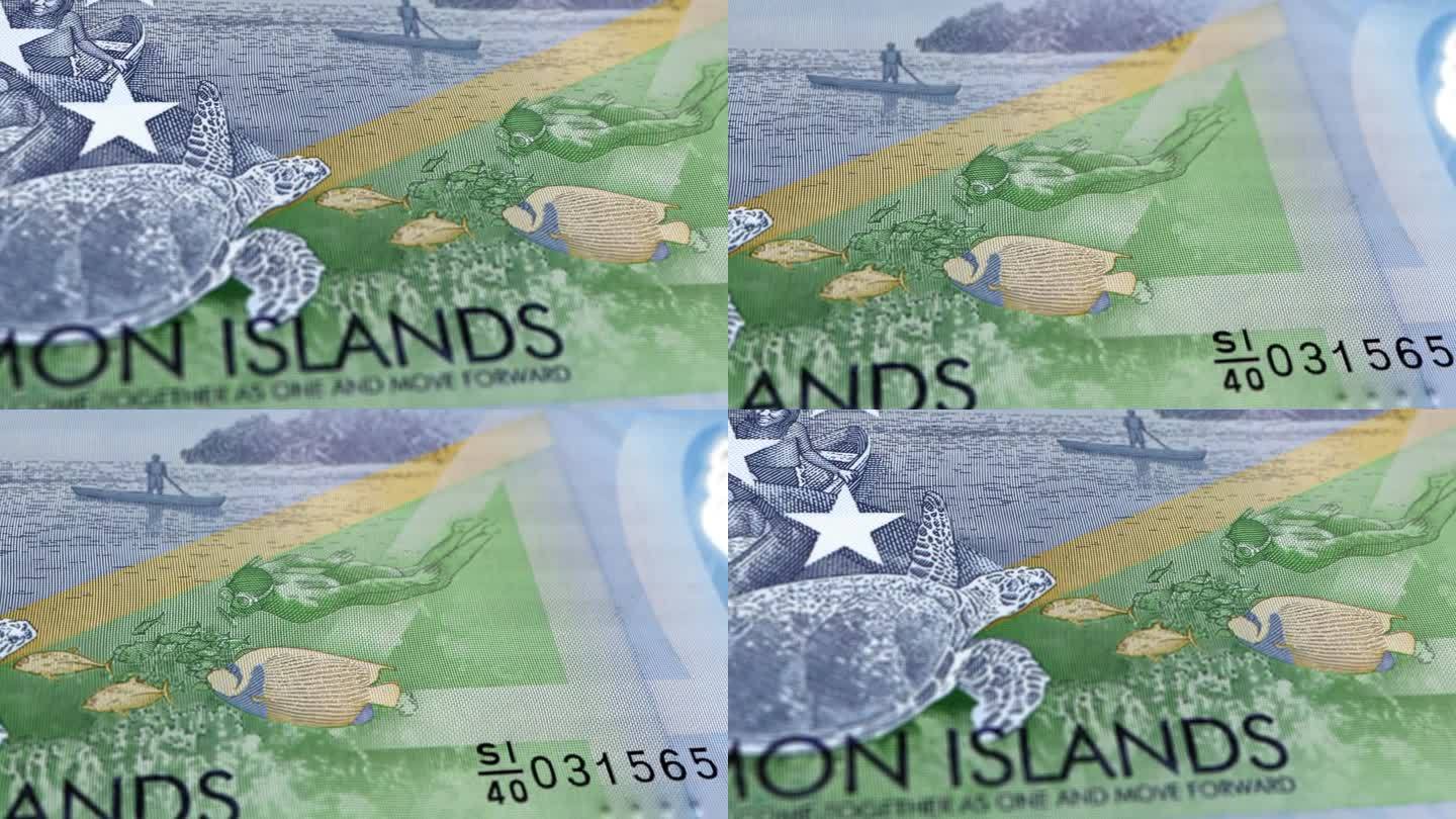 所罗门群岛所罗门群岛美元40钞票，40所罗门群岛美元，所罗门群岛美元的特写和宏观视图，跟踪和多莉拍摄