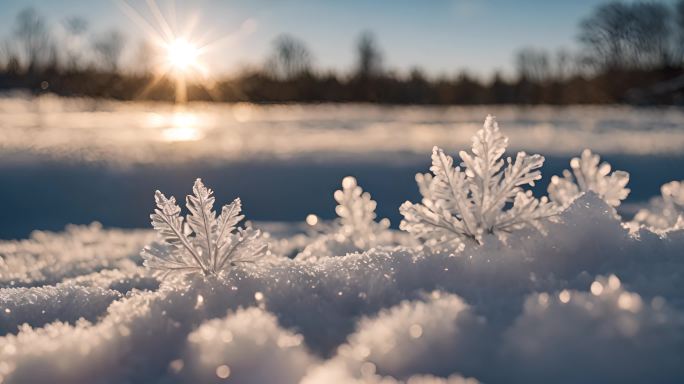 雪花冰晶结晶冬天下雪冬季唯美浪漫雪景霜花