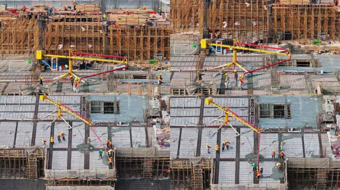 繁忙施工 建筑工地 浇灌混凝土