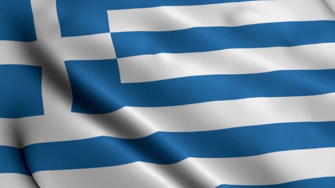 希腊国旗。挥舞织物缎面纹理的旗帜的希腊3D插图。希腊的真纹理旗
