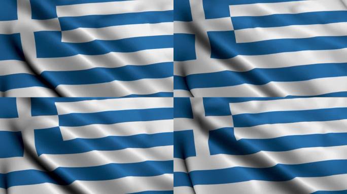 希腊国旗。挥舞织物缎面纹理的旗帜的希腊3D插图。希腊的真纹理旗
