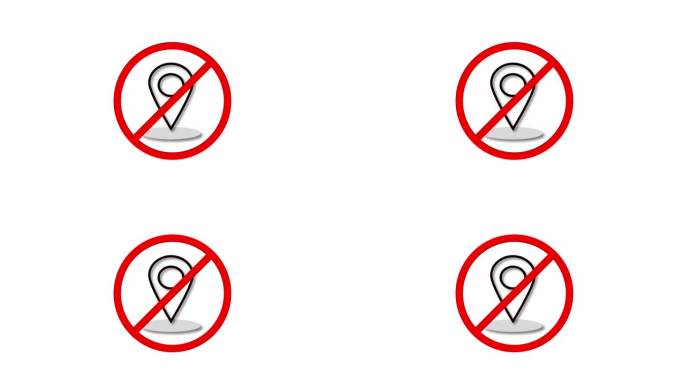 动画无针符号与红色禁止标志在地图针图标在白色背景上。