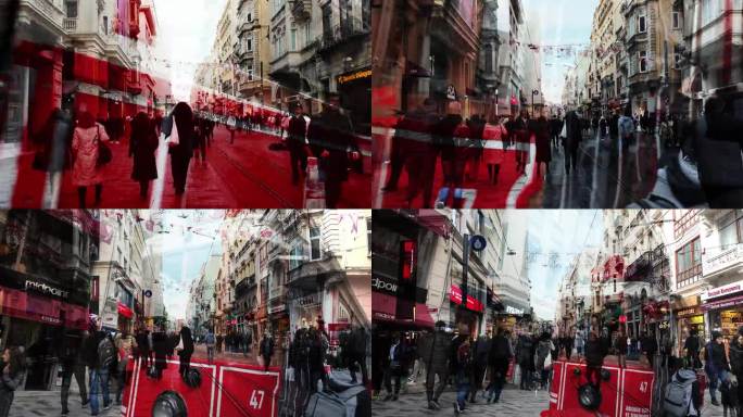 塔克西姆传统的红色有轨电车在Istiklal街上