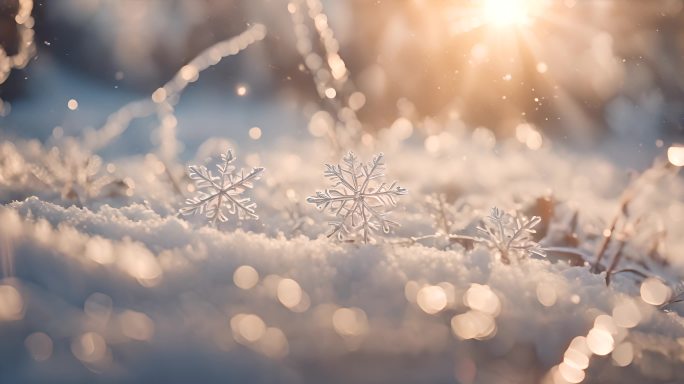 冬天下雪冬季唯美浪漫雪景霜花雪花冰晶结晶