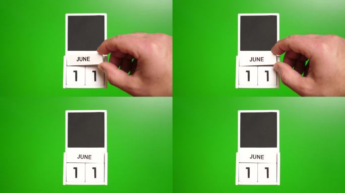 6月11日绿色背景的日历。说明某一特定日期的事件。
