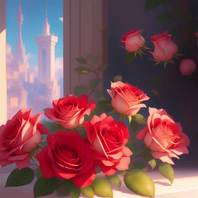 窗台玫瑰花