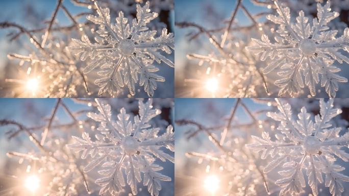 冬天下雪冬季唯美浪漫雪景霜花雪花冰晶结晶