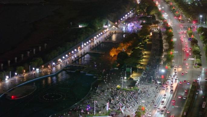 江西南昌红谷滩区夜晚夜景航拍高楼大厦摩天