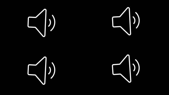 平面轮廓的扩音器图标或符号动画。警报或公告图标的循环动画。喇叭图标。扬声器运动设计黑色背景。