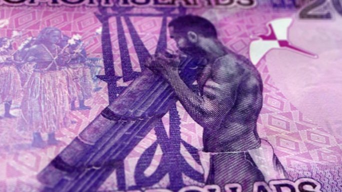 所罗门群岛所罗门群岛20美元钞票，20所罗门群岛美元，所罗门群岛美元的特写和宏观视图，跟踪和多莉拍摄