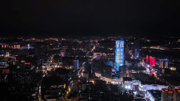 航拍徐州城市苏宁繁华夜景