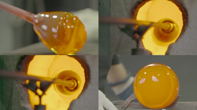 24琉璃花瓶吹制 玻璃窑 熔浆 缠丝4K