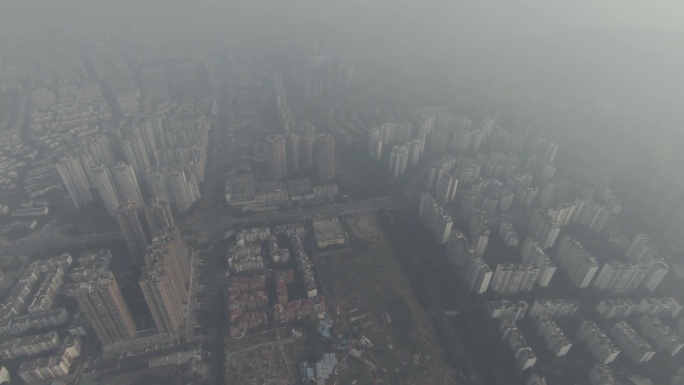 成都雾霾大雾天气，航拍雾霾下的城市