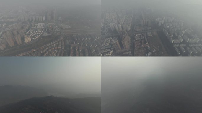 成都雾霾大雾天气，航拍雾霾下的城市