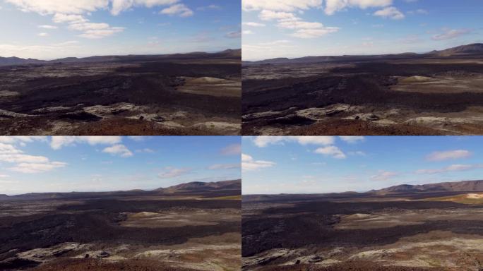 1984年冰岛北部Leirhnjukur火山喷发的火山熔岩场全景平移镜头